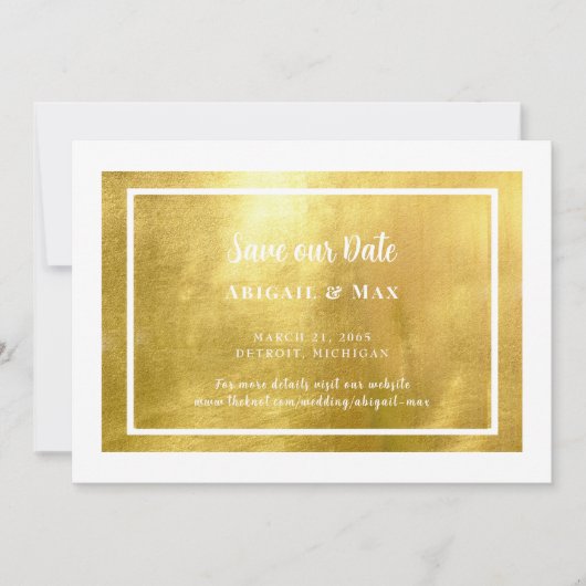 Wit & Metallic Goud Glam Save The Date (Voorkant)
