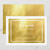 Wit & Metallic Goud Glam Save The Date (Voorkant / Achterkant)
