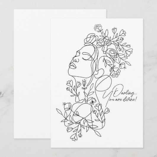 Wit Minimaal Abstract Bloemen Wenskaart Feestdagenkaart (Voorkant / Achterkant)