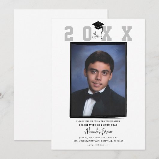 Wit minimaal trendy foto afstudeerfeest kaart (Voorkant / Achterkant)