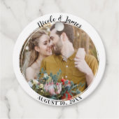 Wit Minimaal Trendy Ronde Foto Bruiloft Favor Bedankjes Labels (Voorkant)