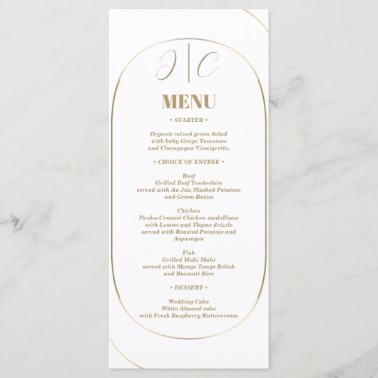 Wit Minimal Modern Arch Gold Trouwdiner Menu (Voorkant)