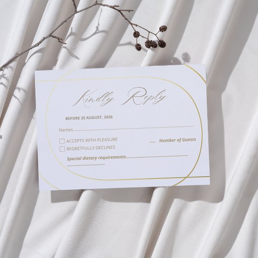 Wit Minimal Modern Arch Wedding Gold RSVP Folie Uitnodiging