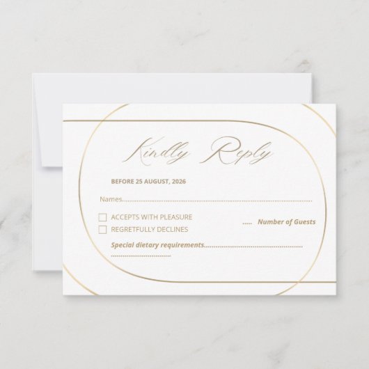 Wit Minimal Modern Arch Wedding Gold RSVP Kaartje (Voorkant)