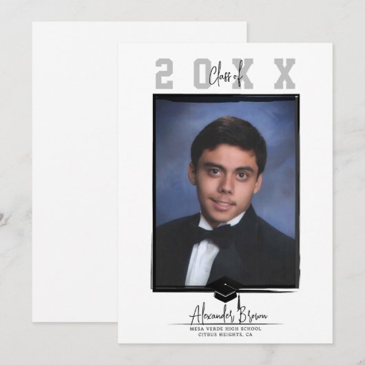 Wit Minimal Trendy Afstuderen Foto (elke kleur) Kaart (Voorkant / Achterkant)