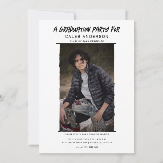 Wit minimale fotografie foto afstudeerfeest kaart (Voorkant)