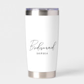 Wit Minimalist & Script Bruidsmeisje Gift Geïsoleerde Drinkbeker (Voorkant)