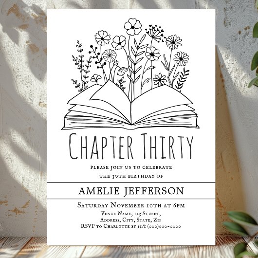 Wit minimalistisch boek 30ste verjaardag kaart