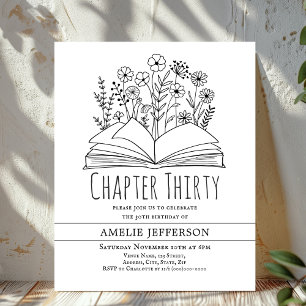 Wit minimalistisch boek 30ste verjaardag uitnodigi