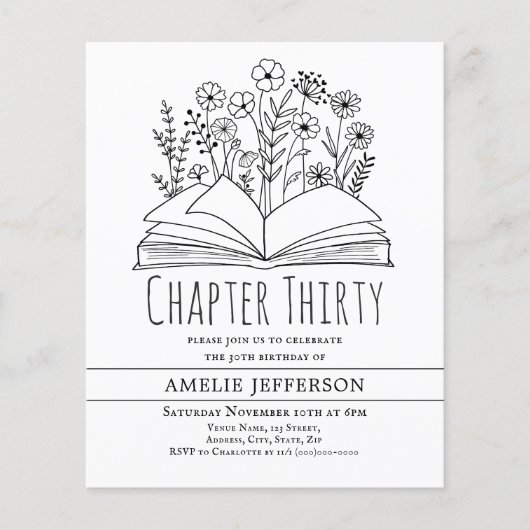 Wit minimalistisch boek 30ste verjaardag uitnodigi (Voorkant)