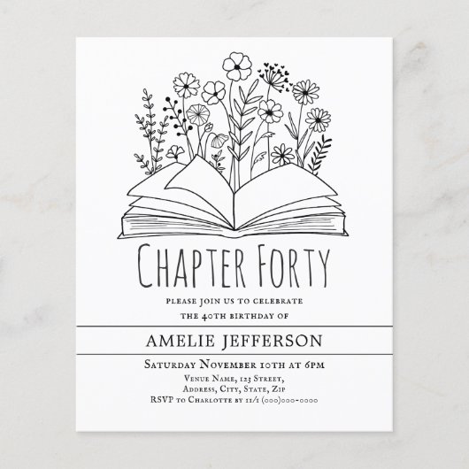 Wit minimalistisch boek 40ste verjaardag uitnodigi (Voorkant)