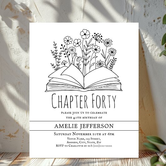 Wit minimalistisch boek 40ste verjaardag uitnodigi