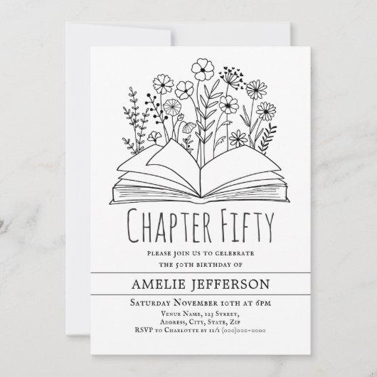 Wit minimalistisch boek 50ste verjaardag kaart (Voorkant)