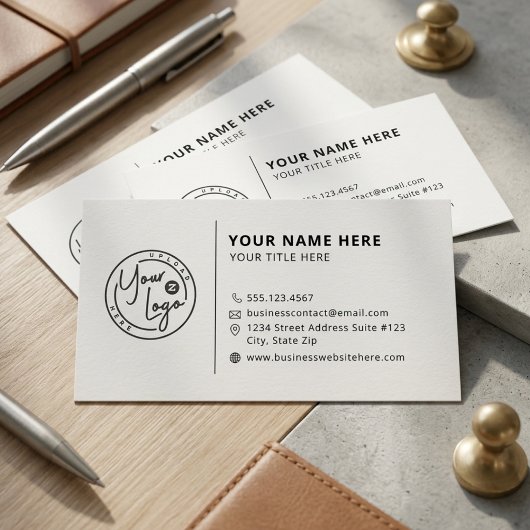Wit Minimalistisch Circulair Logo Script Zakelijke Visitekaartje