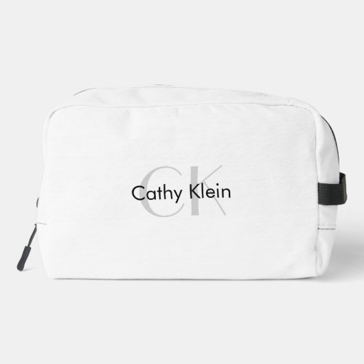 Wit minimalistisch custom monogram toilettasje (Achterkant)