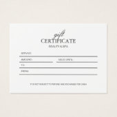 Wit Minimalistisch Elegant Beauty Cadeaubon Visitekaartje (Voorkant)