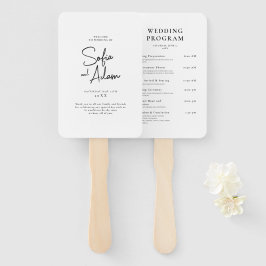Wit Minimalistisch Elegant Huwelijksprogramma Handwaaier