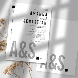 Wit Minimalistisch Elegant Monochroom Bruiloft Inv Kaart