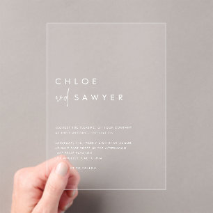 Wit Minimalistisch Handgeschreven Modern Huwelijks Acryl Uitnodigingen