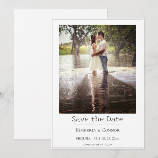 Wit Minimalistisch Modern Foto Save The Date (Voorkant / Achterkant)