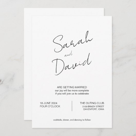 Wit Minimalistisch Modern Script Bruiloft Kaart (Voorkant / Achterkant)