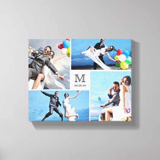 Wit Minimalistisch Monogram Bruiloft 4 Fotocollage Canvas Afdruk (Voorkant)