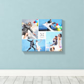 Wit Minimalistisch Monogram Bruiloft 4 Fotocollage Canvas Afdruk (Insitu (Houten vloer))