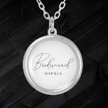 Wit minimalistisch script bruidsmeisje zilver vergulden ketting<br><div class="desc">Een wit modern minimalistisch script kalligrafie bruidsmeisje ketting is elegant. Het is perfect voor vrijgezellen en bruidsfeestgeschenken.</div>