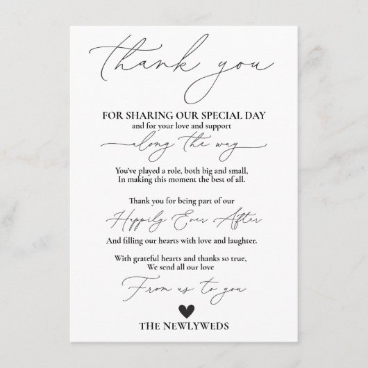 Wit minimalistisch servet Bedankt Opmerking Menu (Voorkant)