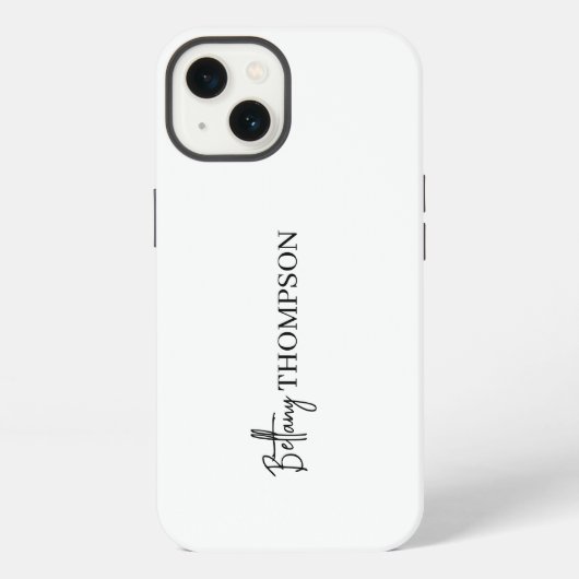Wit Minimalistisch verticaal script monogram iPhone Hoesje (Achterkant)