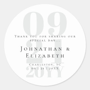 Wit minimalistisch vet type bruiloft gunst ronde sticker