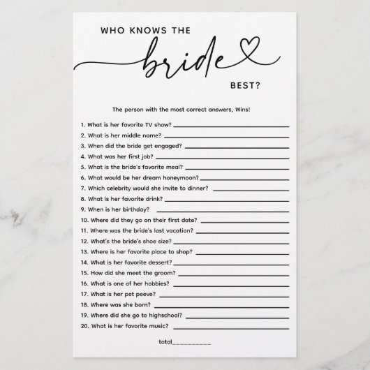 Wit minimalistisch Wie kent de bruid het beste? (Voorkant)