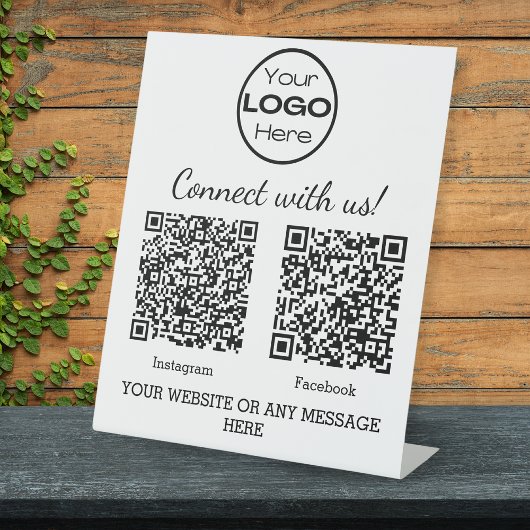 Wit Minimalistische Business Logo Twee QR-codes Reclamebord Met Voetstuk
