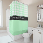 Wit Mint Houndstooth CB Zwart Naam Monogram Douchegordijn (In situ)