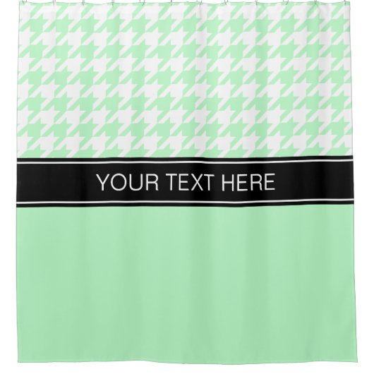 Wit Mint Houndstooth CB Zwart Naam Monogram Douchegordijn (Voorkant)
