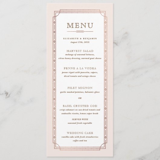 Wit Modern  Blush Roze Rose Gold Foil Menu (Voorkant)
