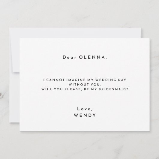 Wit Modern Bold Bruiloft Bruidsmeisje Voorstel Kaa Kaart (Achterkant)
