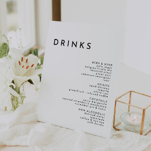 Wit Modern Bold Bruiloft Drinken Menu Reclamebord Met Voetstuk