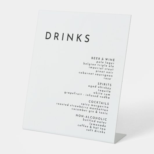 Wit Modern Bold Bruiloft Drinken Menu Reclamebord Met Voetstuk (Voorkant)