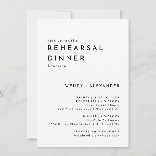 Wit Modern Bold Bruiloft repetitie diner Kaart (Voorkant)