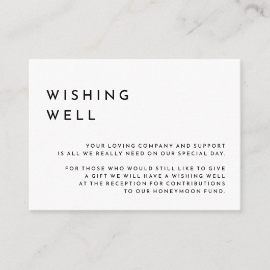 Wit Modern Bold Bruiloft Wishing Well Informatiekaartje (Voorkant)