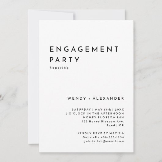 Wit Modern Bold Engagement Party Uitnodiging (Voorkant)