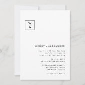 Wit Modern Bold Monogram Crest Bruiloft Details Kaart (Voorkant)