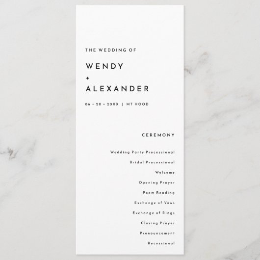 Wit Modern Bold Wedding Flat Programma Programmakaart (Voorkant)