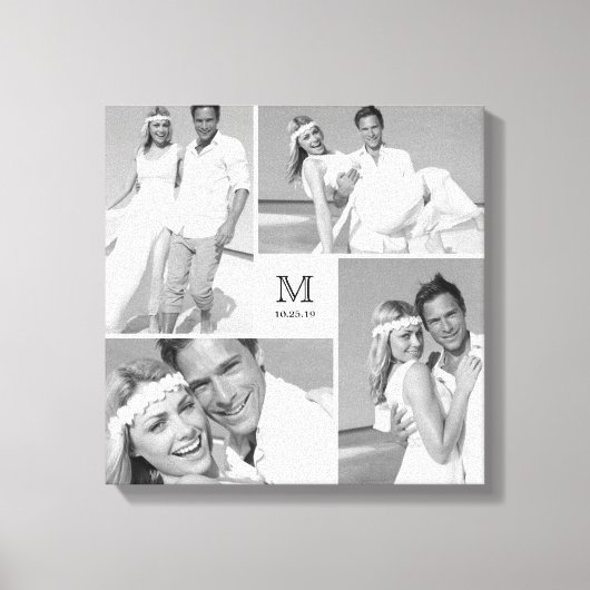 Wit Modern Grid Monogram Bruiloft 4 Fotocollage Canvas Afdruk (Voorkant)