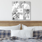 Wit Modern Grid Monogram Bruiloft 4 Fotocollage Canvas Afdruk (Insitu (Slaapkamer))