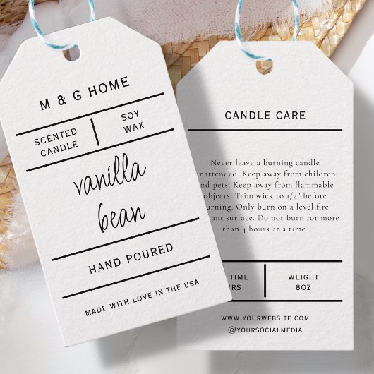 Wit Modern Handgemaakte Candle Care Product Label Cadeaulabel