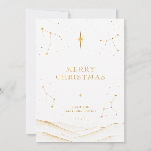 Wit Modern Hemels Kerstmis Goud TMF26 Feestdagenkaart (Voorkant)