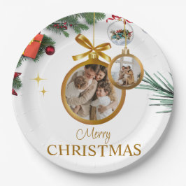 Wit Modern Merry Christmas 9" rond papier Bord