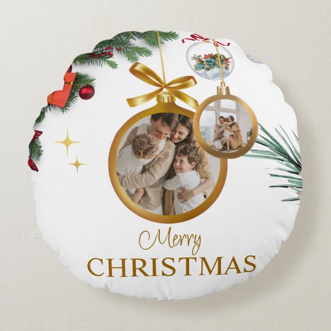 Wit Modern Merry Christmas Custom Brushed (16") Rond Kussen (Voorkant)